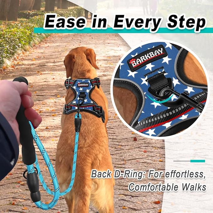 BARKBAY Dog Harness No Pull for Large Dogs - Adjustable, Reflective, Comfortable, No Choke, Heavy-Duty - Perfect for Outdoor Training, Walking, and Hiking - Strong & Durable - XL & Star