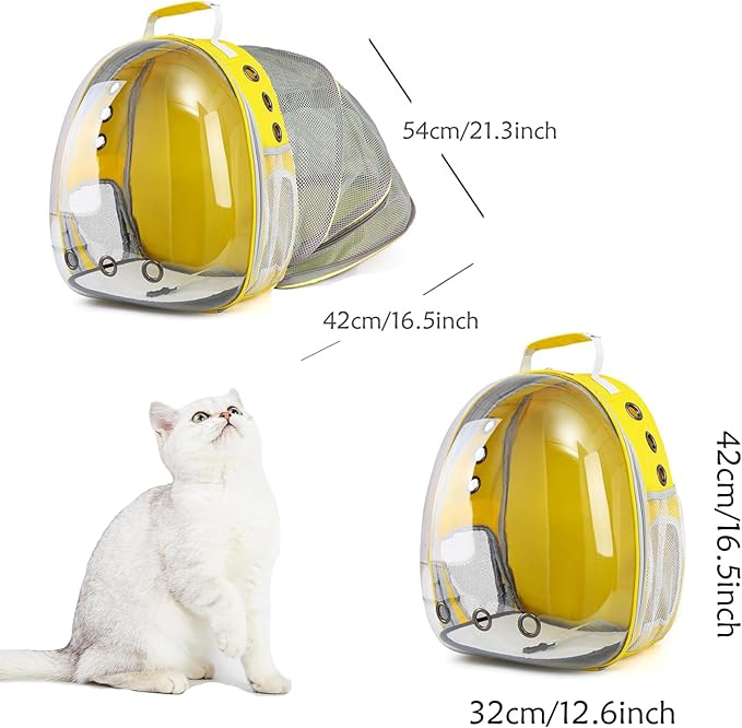 Cat Backpack Carrier Expandable Ventilate Transparent Pet Dog Backpack for Large Cats Hiking, Travel, Outdoor, Airline-Approved Space Capsule Backpack (Yellow)