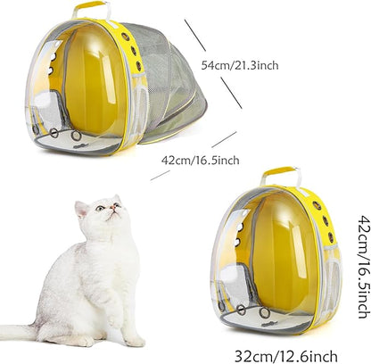 Cat Backpack Carrier Expandable Ventilate Transparent Pet Dog Backpack for Large Cats Hiking, Travel, Outdoor, Airline-Approved Space Capsule Backpack (Yellow)