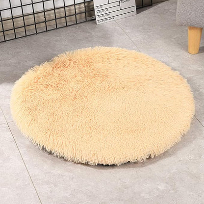 24 Inch Plush Dog Bed Mat Warm Fluffy Round Puppy Crate Pad with Anti-Slip Waterproof Bottom Soft Comfy Pet Kennel Mat for Small and Medium Dogs Sleeping(Beige)