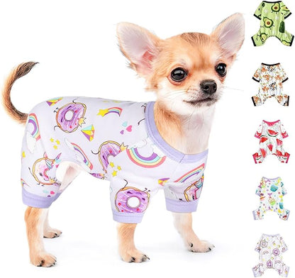 Pet Clothes Super Soft Dog Pajamas for Small Dogs Boy Girl Summer Dog Shirts Pjs Puppy Clothes 4 Leg Onesies Jumpsuit Clothing for Male Female Dogs Cat Pet Jammies Outfit (Large, Donut Purple)