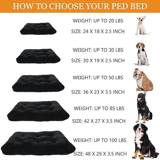 48 x 30 Dog Bed for Crate Machine Washable for Big Crates,Extra Large Dog Beds for Giant Breeds Supper Soft Sleeping Pad fit Kennel or Cage,Indoor Anti-Slip Bottom Deluxe Jumbo Pet 48 inch,Black