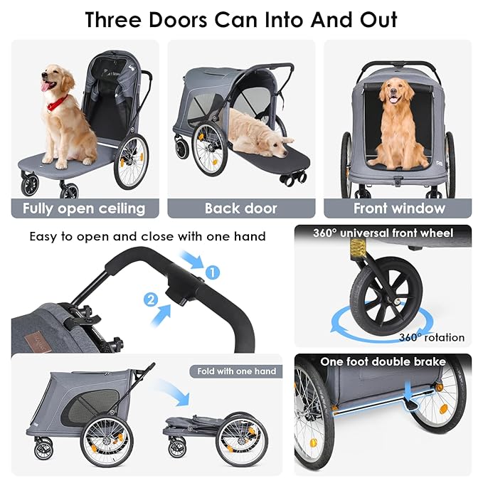 R8 Pro Extra Large Foldable Pet Stroller 100 lbs,