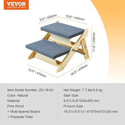 VEVOR Wood Pet Stairs/Pet Steps 2-in-1 Foldable 2 Steps 110 lbs