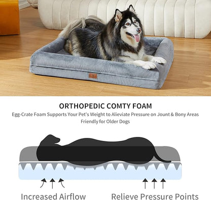 XXL Dog Bed, Dark Grey Orthopedic Dog Bed, Washable Dog Bed with [Removable Bolster], Waterproof Dog Bed with Nonskid Bottom, Pet Bed, Jumbo Dog Bed