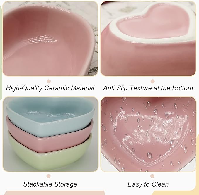 Ceramic Hamster Food Bowl, 1.2oz Durable Heart Hamster Water Dish for Hamsters/Birds/Snakes/Turtle, Easy to Wash and Prevent Tipping (Pink, 1pcs)