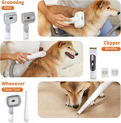 Dog Grooming Kit, Dog Grooming Clippers, Pet Grooming Vacuum with 5 Pet Grooming Tools for Shedding Pet Hair, 11000Pa Suction, 2L Capacity, Low Noise Pet Hair Vacuum Groomer for Dog Cleaning