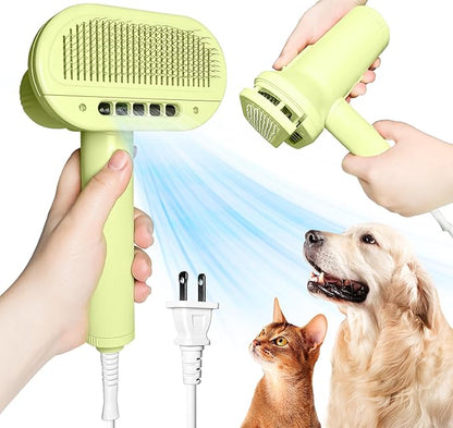 2-in-1 Pet Dryer and Brush- Overheating Protection, 3 Blowing Modes, Low Noise- Ideal Dog Dryer for Pet Grooming, Small and Medium Dogs/Cats- Slim Handle- Dog Blow Dryer (yellow)