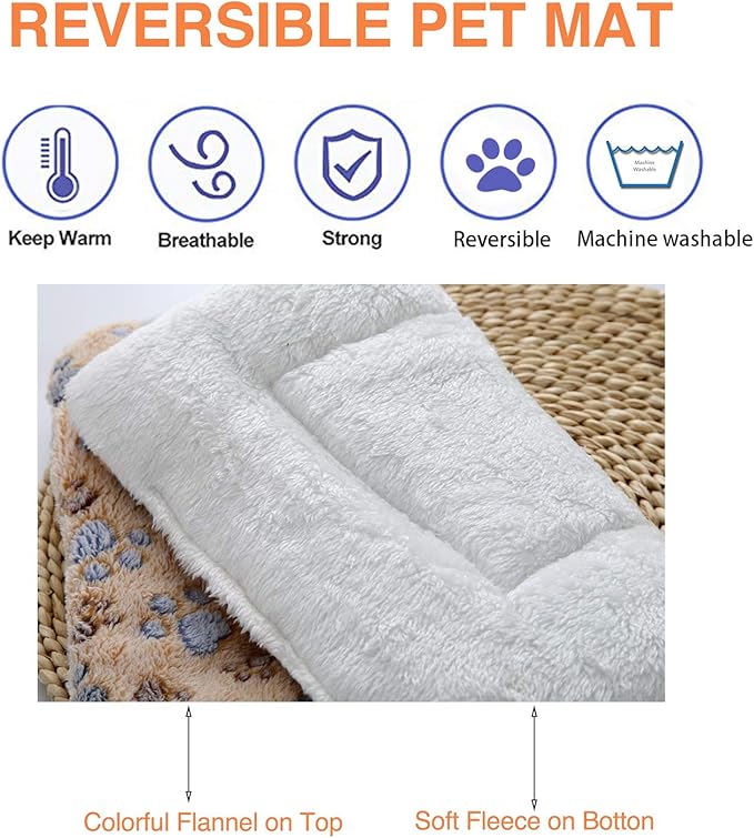 2 Pcs Pet Bed Mats. Ultra Soft Pet (Dog/Cat) Bed with Cute Prints. Reversible Faux Lambswool Kennel Pad for Medium Small Dogs and Cats. Machine Washable Pet Bed.