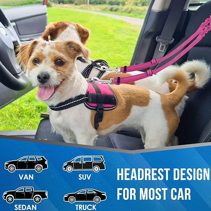 Yuehuam Dog Car Seat Belt 2023 Pet 2 Dogs, 360 Degree
