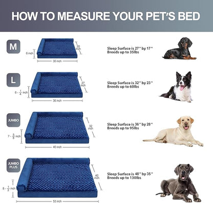 Orthopedic Dog Bed Deluxe Plush L-Shaped Dog Couch Beds with Waterproof Lining Bolster Dog Sleeping Sofa with Removable Washable Cover & Nonskid Bottom Pet Bed for Medium Large Dogs 40 x 32 Inch