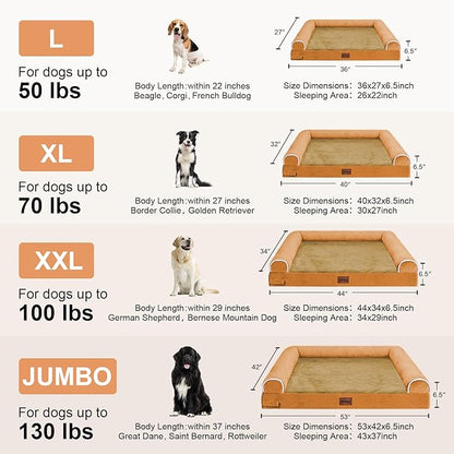 Large Dog Bed Orthopedic Washable: Beds Bolster XL Bed Medium Large Dogs Egg Crate Foam Couch Sofa Waterproof with Removable Cover