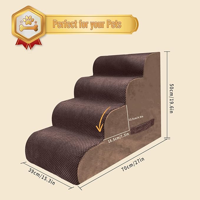 PAWSCART Dog Stairs for Small Dogs 19.6” H 30D Material 4-Step Dog