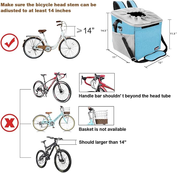 Pet Carrier Bicycle Basket Bag Pet Carrier/Booster Backpack for Dogs and Cats with Big Side Pockets,Comfy & Padded Shoulder Strap,Travel with Your Pet Safety（Blue）