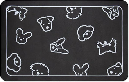 YCT Dog Food Feeding Mat, Non-Slip Dog Mat for Food, Resting and Sleeping Mat, with Multiple Dog Heads Logo，18.1 x 11.8 inches, Black