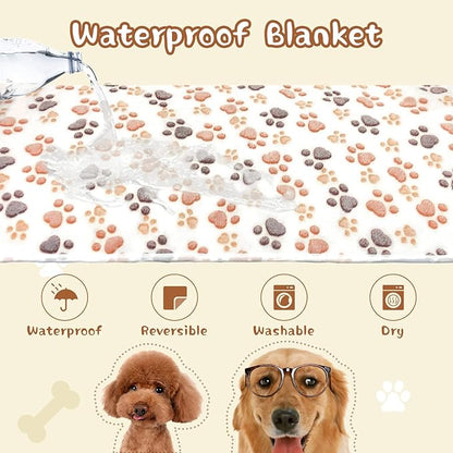 YUEPET Waterproof Dog Blankets, 2 Pack Washable Dog Blankets for Bed Couch Sofa Protector Fleece Flannel Puppy Blanket Soft Plush Reversible Throw Blanket for Medium Large Dogs 40"×30"(White+Coffee)