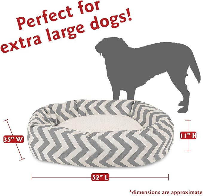 52 inch Grey Chevron Sherpa Bagel Dog Bed