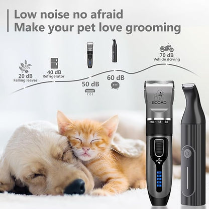 Dog Clippers Grooming Kit Hair Clipper -4 in 1Low Noise -Rechargeable-Cordless Quiet Paw Trimmer Nail Grinder, Trimmer Grooming for Thick Hair&Coats,Pet Shaver for Small and Large Dogs Cats