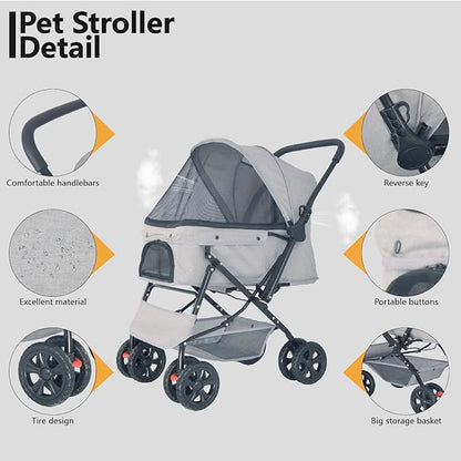 Reversible Handlebar Pet Stroller for Medium Dogs 360 Rotating 2 Security