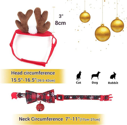 NAMSAN Cat Reindeer Costume Christmas Deer Antler Collar for Small Dogs Cats Xmas Cat Collar Reindeer Set