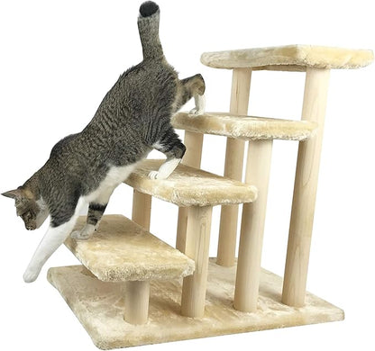 Wooden pet Stairs 4-Step pet Ladder cat Dog Easy Stairs with Detachable Carpet for high Bed and Couch (Black)