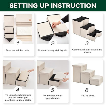 Love's cabin Dog Stairs for Small Medium or Large Dogs with Storage and Adjustable Steps 3-Step Gray 200 lbs,