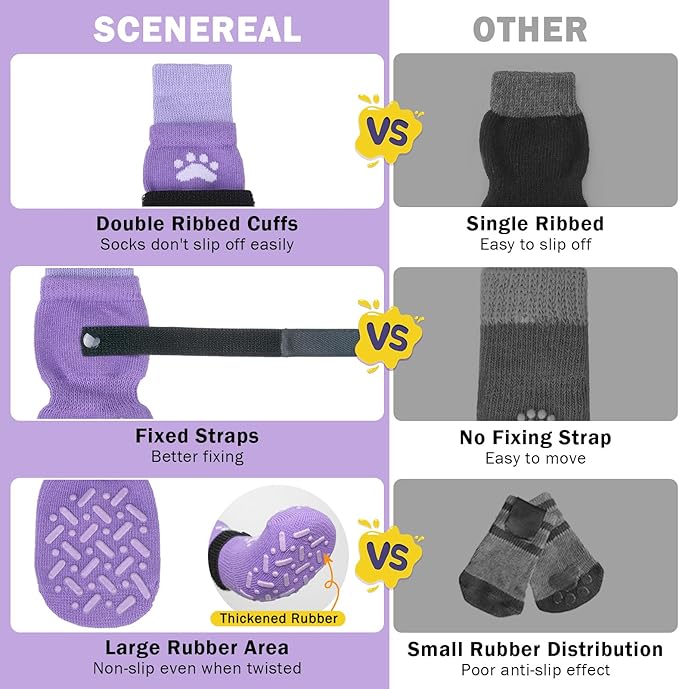 SCENEREAL Dog Socks to Prevent Licking Paws for Hot Pavement, Anti Slip Long Dog Grip Socks for Hardwood Floors, Dog Shoes Booties&Paw Protector for Small Medium Large Senior Dog, Pet Socks for Wounds