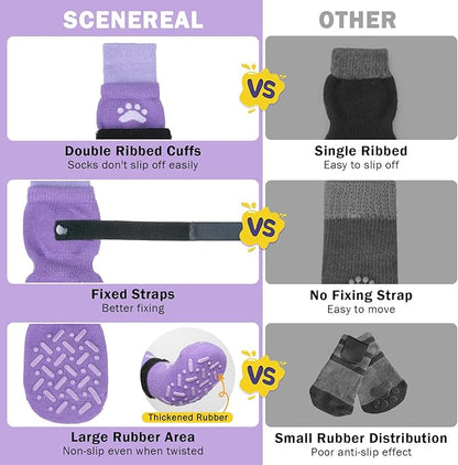 SCENEREAL Dog Socks to Prevent Licking Paws for Hot Pavement, Anti Slip Long Dog Grip Socks for Hardwood Floors, Dog Shoes Booties&Paw Protector for Small Medium Large Senior Dog, Pet Socks for Wounds