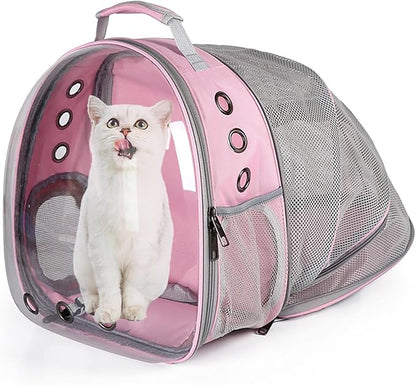 Cat Backpack Carrier Expandable Ventilate Transparent Pet Dog Backpack for Large Cats Hiking, Travel, Outdoor, Airline-Approved Space Capsule Backpack(Pink)