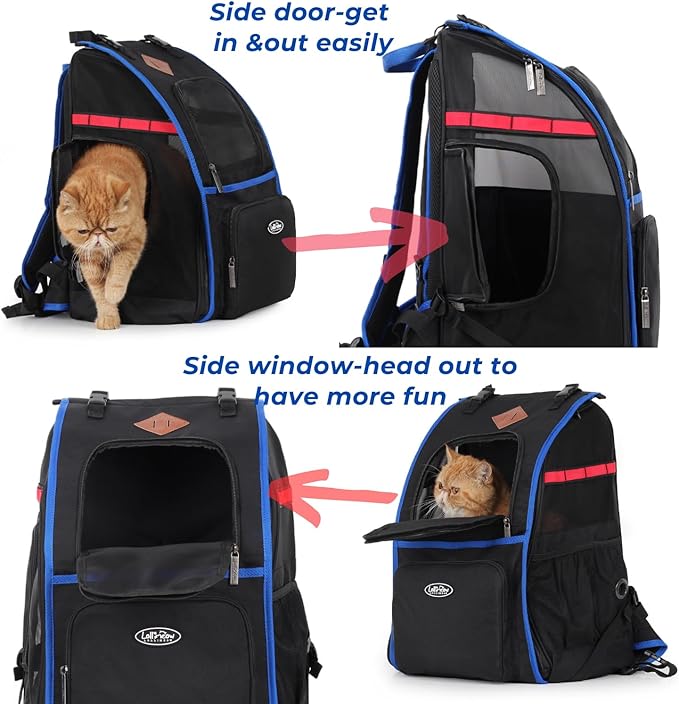 Lollimeow Cat Backpack Pet Carrier for Cats and Puppies - Ventilated Outdoor Canvas Cat Backpack with Large Space, Airline Approved