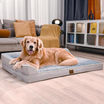 XL Dog Bed Orthopedic, Extra Large Dog Bed with Comfy Bolsters, Waterproof Dog Bed, Pet Bed Sofa with Removable Washable Cover and Nonskid Bottom(X-Large,Grey)