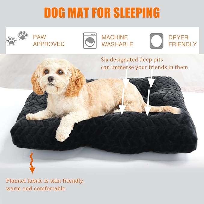 Dog Crate Mat for Dog Cages Black Dog Bed for Small Dogs 24 Inch Dog Crate Bed Washable Dog Mats for Sleeping 25 lbs