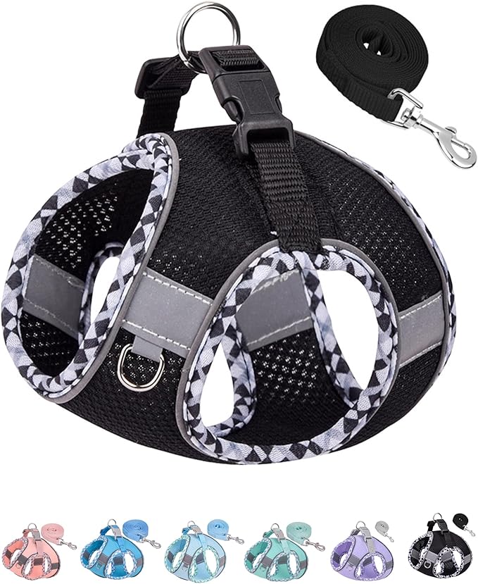 Petank Medium Dog Harness (Black) - Jacquard Fabric, Velcro - Easy Walk Harness for Training, Running, Walking - Reflective Strip - Size M - Dogs of Various Breeds & Sizes