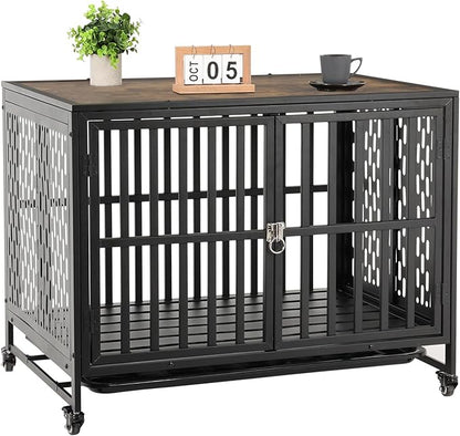 38 Inch Dog Crate Furniture Heavy Duty Dog Crate for Medium and Large Dogs 1 Removable 4 Lockable