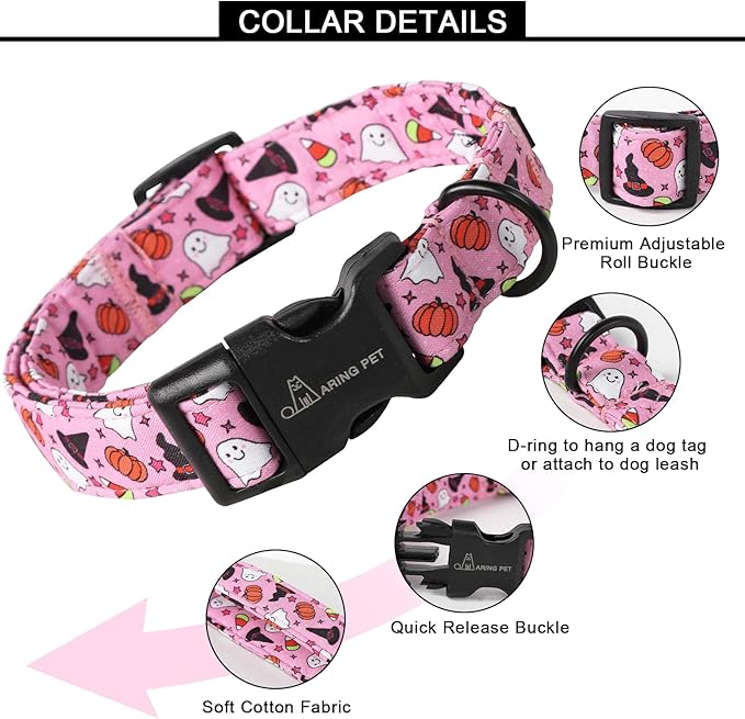 ARING PET Halloween Dog Collar-Cotton Pink Pumpkin Dog Collar