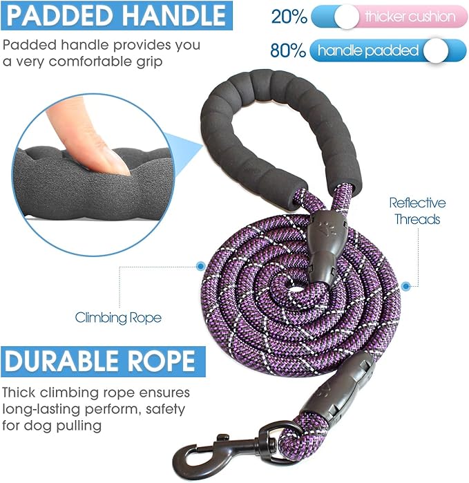 BAAPET 2/4/5/6 FT Dog Leash with Comfortable Padded Handle and Highly Reflective Threads for Small Medium and Large Dogs (5FT-1/2''