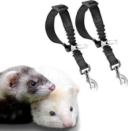 SunGrow Elastic Nylon Ferret Seat Belt, 24” - 36”, Adjustable Black Harness, Elastic Tether with Metal Buckles, 2 Pcs per Pack