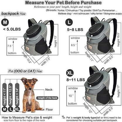 Pet Dog Carrier Backpack Adjustable Breathable Front Pack Head Out Removable Design Puppy Cat Dog Backpack for Small Dogs Cats Padded Shoulder Bag for Travelling Hiking Camping Outdoor Trip