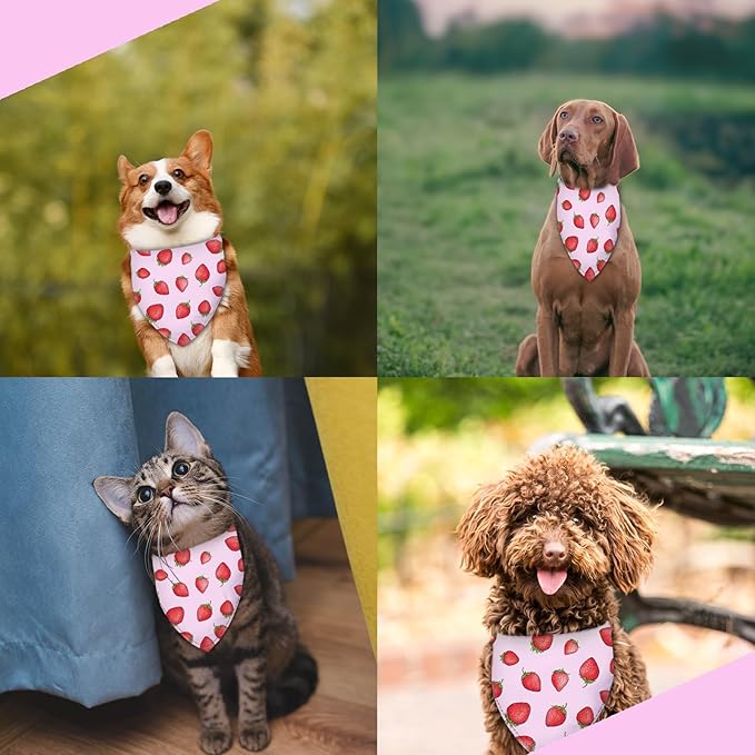 Strawberry Fruit Dog Bandana Washable Pets Scarf Triangle Adjustable Handkerchief