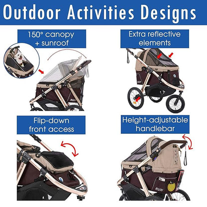 HPZ Pet Rover Run Performance Jogging Sports Stroller with Comfort Rubber Wheels/Zipper-Less Entry/1-Hand Quick Fold/Aluminum Frame for Small/Medium Dogs