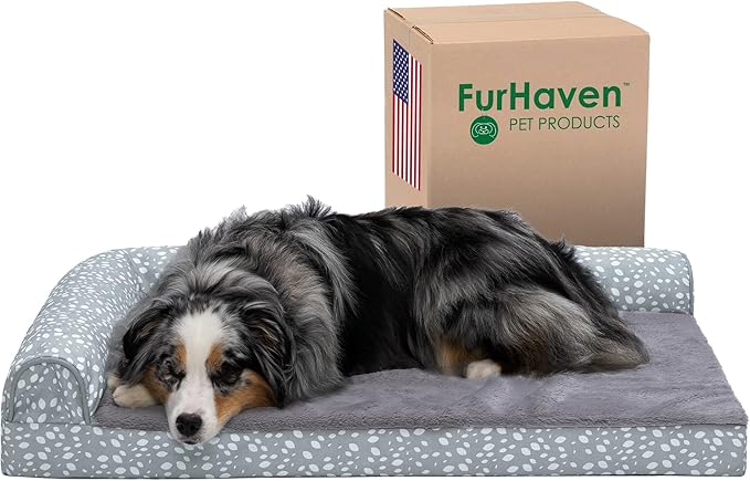 Furhaven Cooling Gel Dog Bed for Large/Medium Dogs w/ Removable Bolsters & Washable Cover 55 lbs