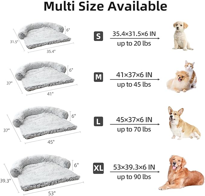 Calming Dog Bed Fluffy Plush Dog Mat for Furniture Protector with Removable Washable Cover for Large Medium Small Dogs and Cats (Extra Large (53x39.3x6)