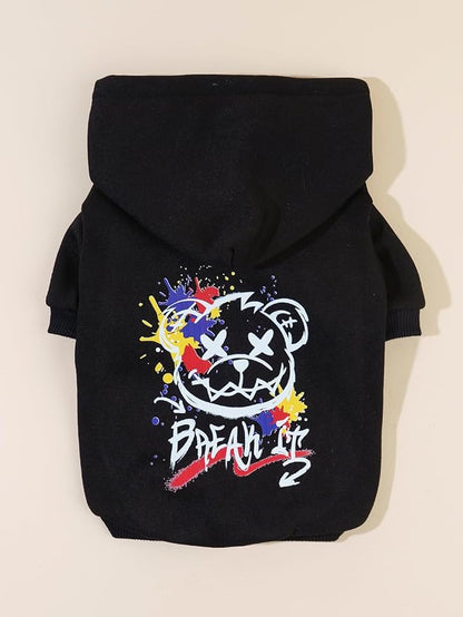 QWINEE Cartoon Bear Print Cat Hoodie Breathable Stretchy