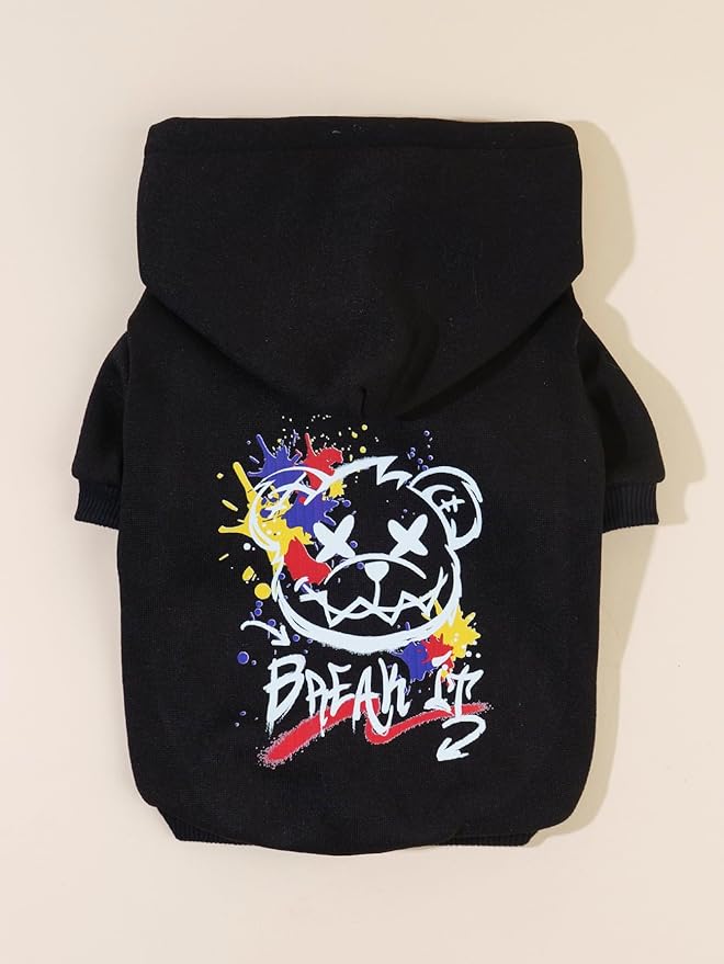 QWINEE Cartoon Bear Print Cat Hoodie Breathable Stretchy