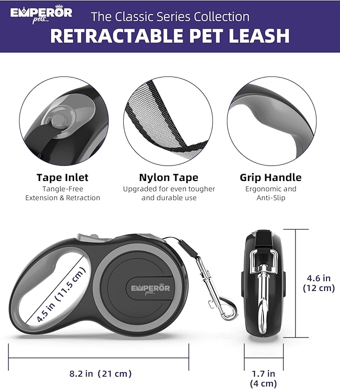 Emperor Pets 16 Feet Retractable Dog Leash Large Dogs 110lb, Large 26 ft, -GY16