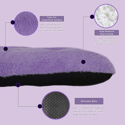 18x24 Dog Crate Bed Washable,Dog Crate Bed 24x18 Purple Fluffy Plush Calming Anti Anxiety Pet Bed for 25lb Dog,Small Dog Bed for Crate 24 Inch Luxury Faux Fur Soft Cozy Sleep with Anti-Slip Bottom