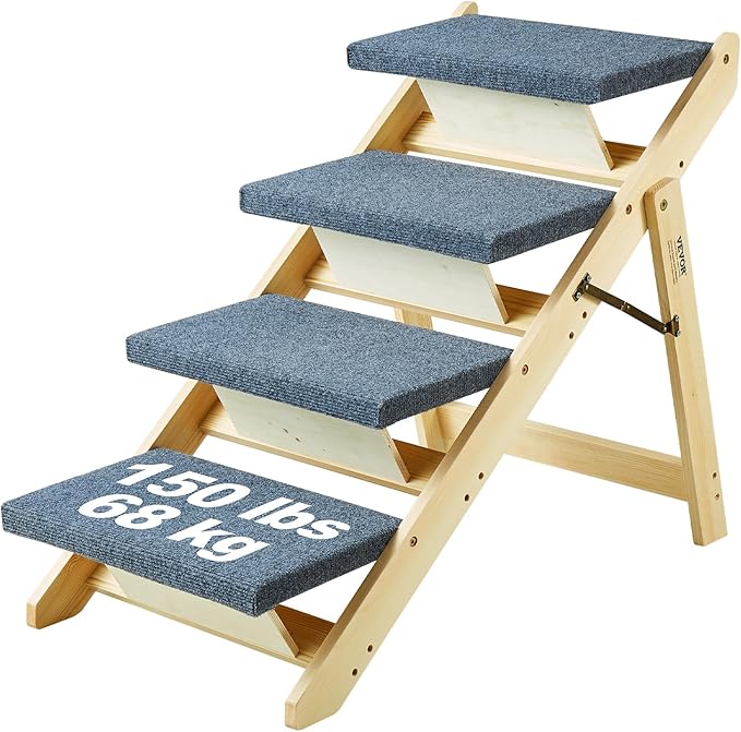 VEVOR Wood Pet Stairs/Pet Steps 2-in-1 Foldable 4 Steps 150 lbs