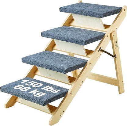 VEVOR Wood Pet Stairs/Pet Steps 2-in-1 Foldable 4 Steps 150 lbs