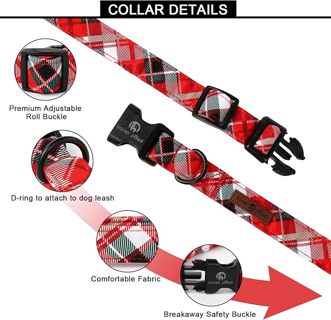 Lionet Paws Chirstmas Grid Dog Collar 10-16 inches