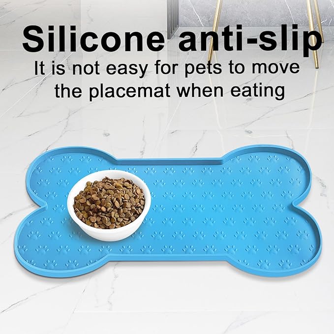 Dog Food Mat Anti-Slip Silicone Dog Bowl Mat Thicker Pet Placemat Waterproof Cat Feeder Pad with Raised Edge Puppy Kitten Feeding Mats Suitable Small Medium-Sized Dogs Cats Eating Tray